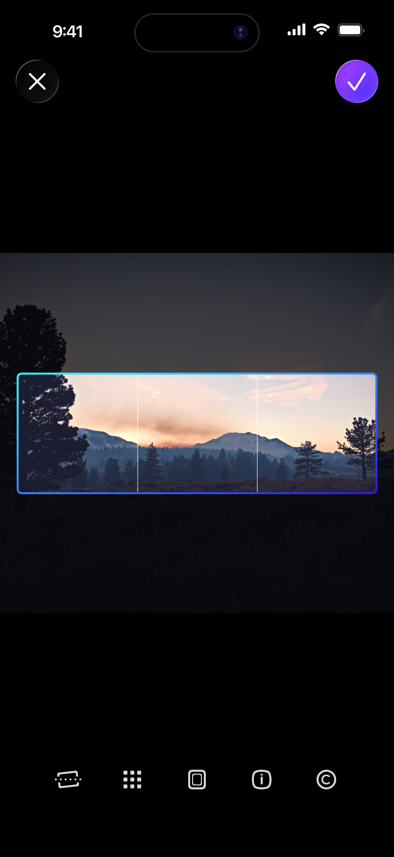 July design reference showing a three-frame crop across a landscape