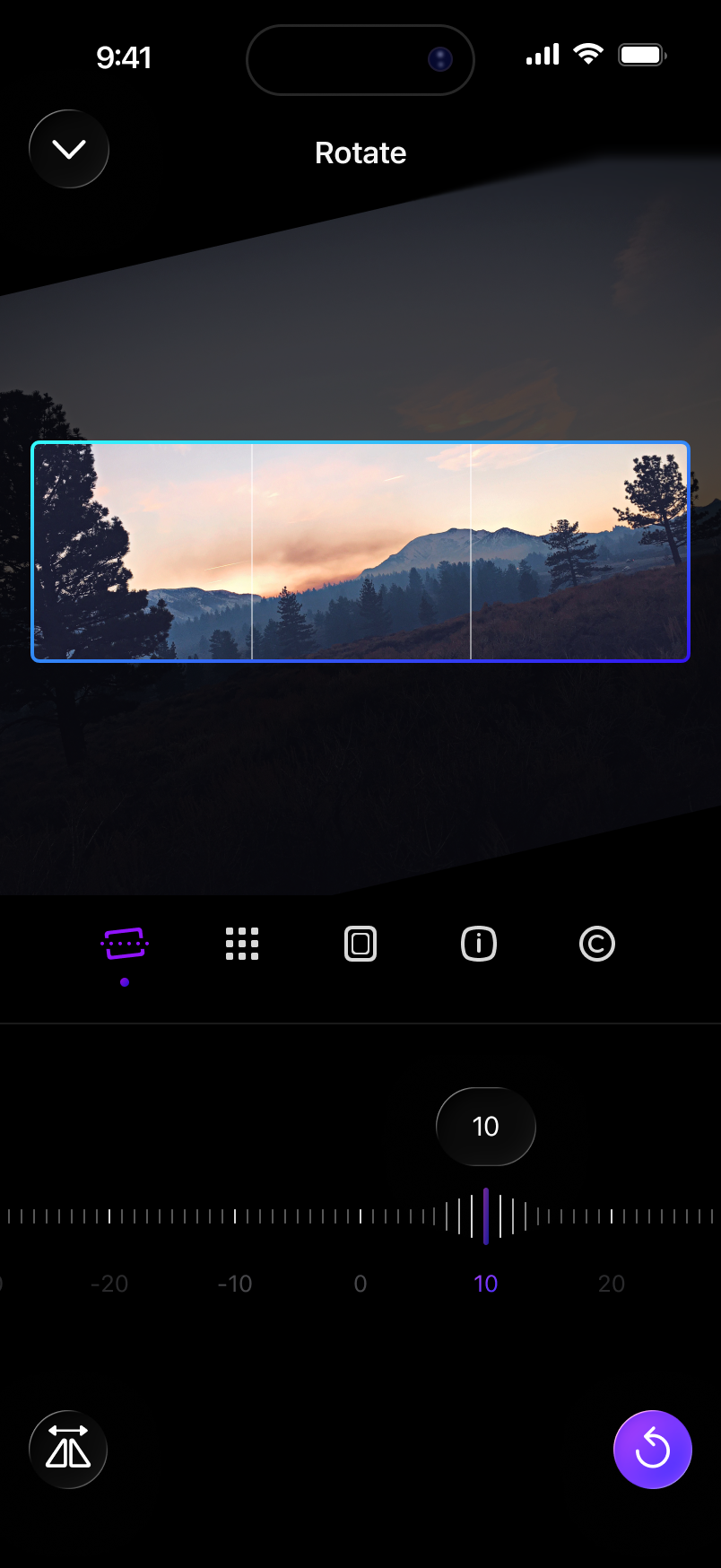 July design reference showing the rotate tool at ten degrees